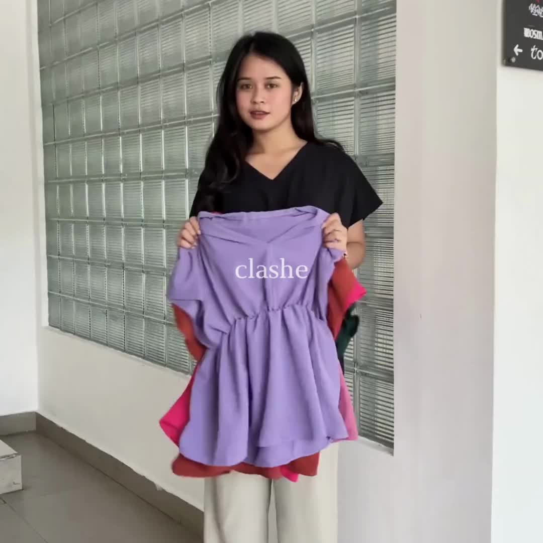 Baju Blouse Wanita Atasan Lengan Pendek Crinkle Airflow Anti Lecek Korean Style Kekinian Terbaru Ootd Bella Top by Clashe