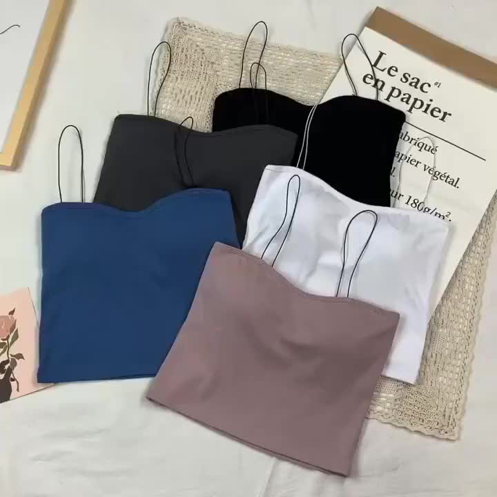 3pcs wanran acak MS@ 101 vest wanita rompi korea style Spandex Cotton Atasan Tank Bh Bra Top Panjang Busa Kamisol