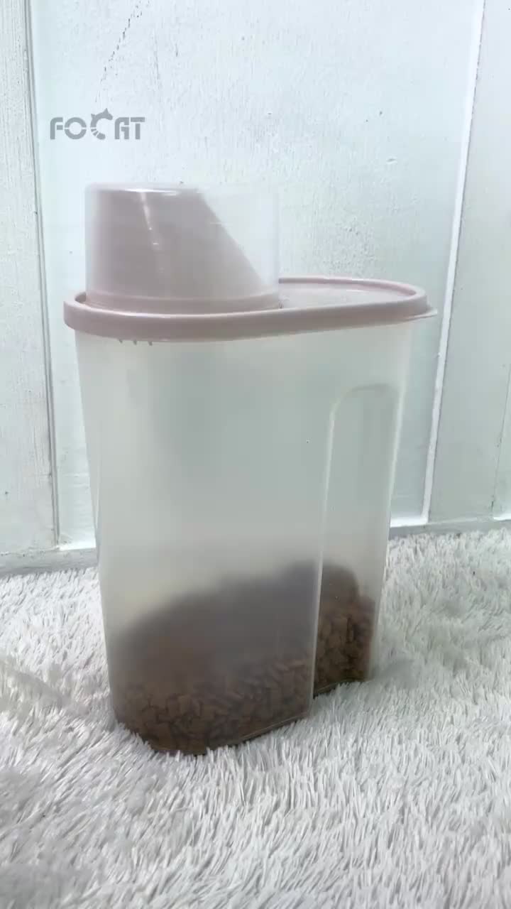 FOCAT Toples Makanan Kucing C82 PP Food Grade dengan Tutup Gelas Takar - Varian Warna Putih Biru Penyimpanan Pink Plastik Wadah