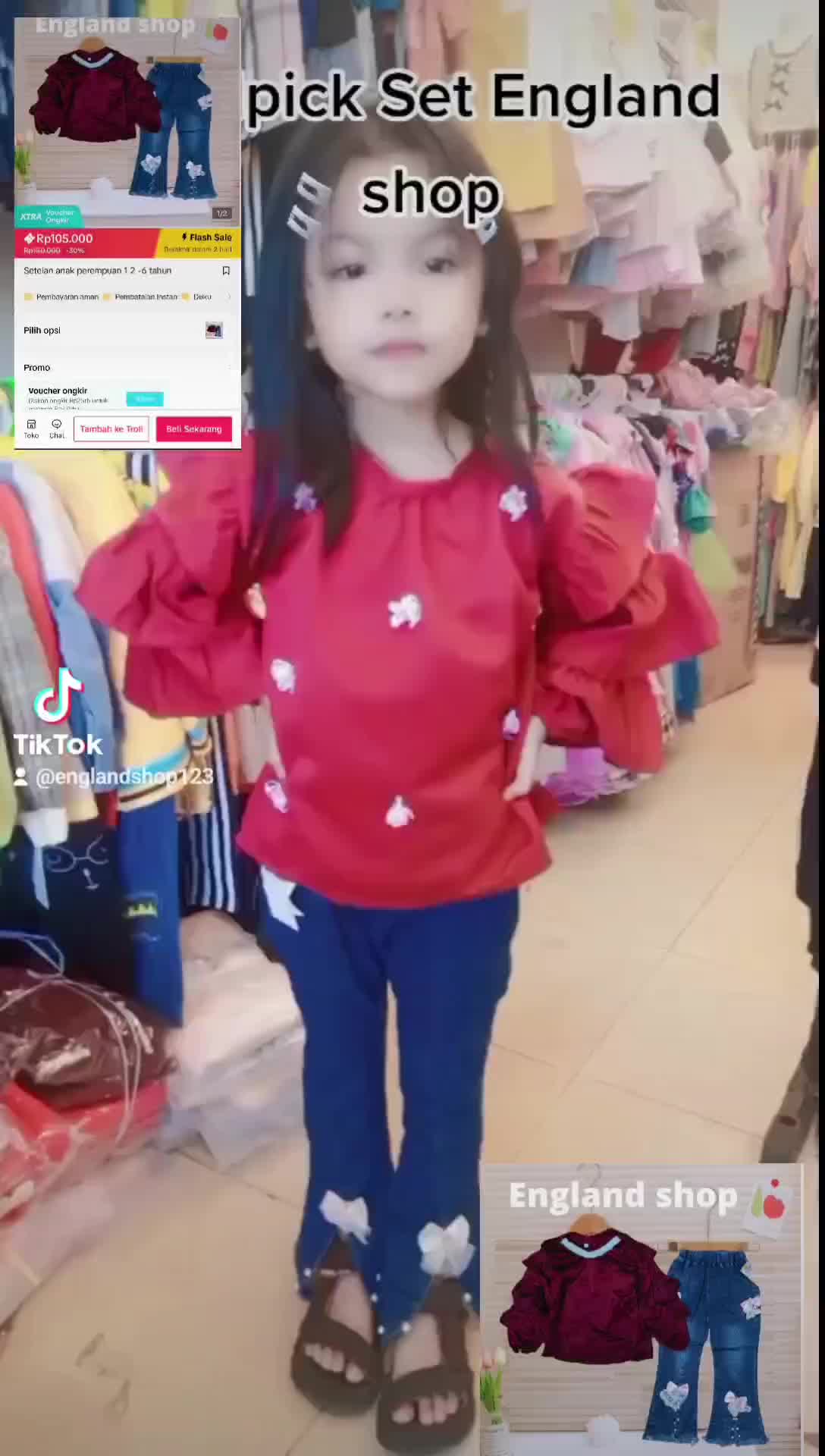 ENGLAND SHOP 112 SETELAN LENGAN UMPAK CELANA JEANS ANAK PEREMPUAN IMPORT STYLE KOREAN USIA 1-10 TAHUN TERBARU 2024 Parsel Katun