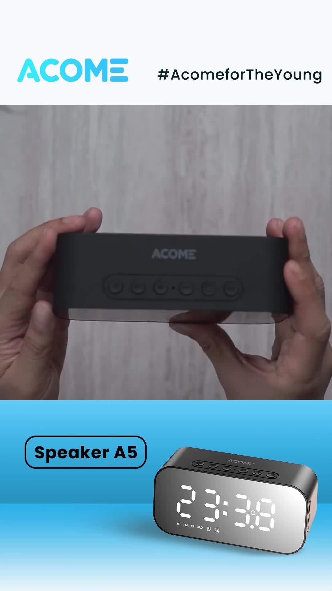 【BISA COD】Acome Speaker Bluetooth 5.0 Jam Alarm LED Display Ultra Bass Garansi Resmi 1 Tahun A5