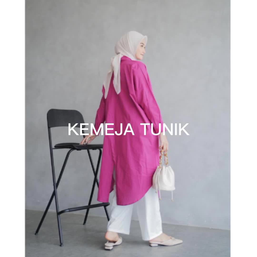 Dwyne Tunik Kemeja Linen Wanita Basic Polos Muslim Panjang Atasan Oversize camilla Variasi