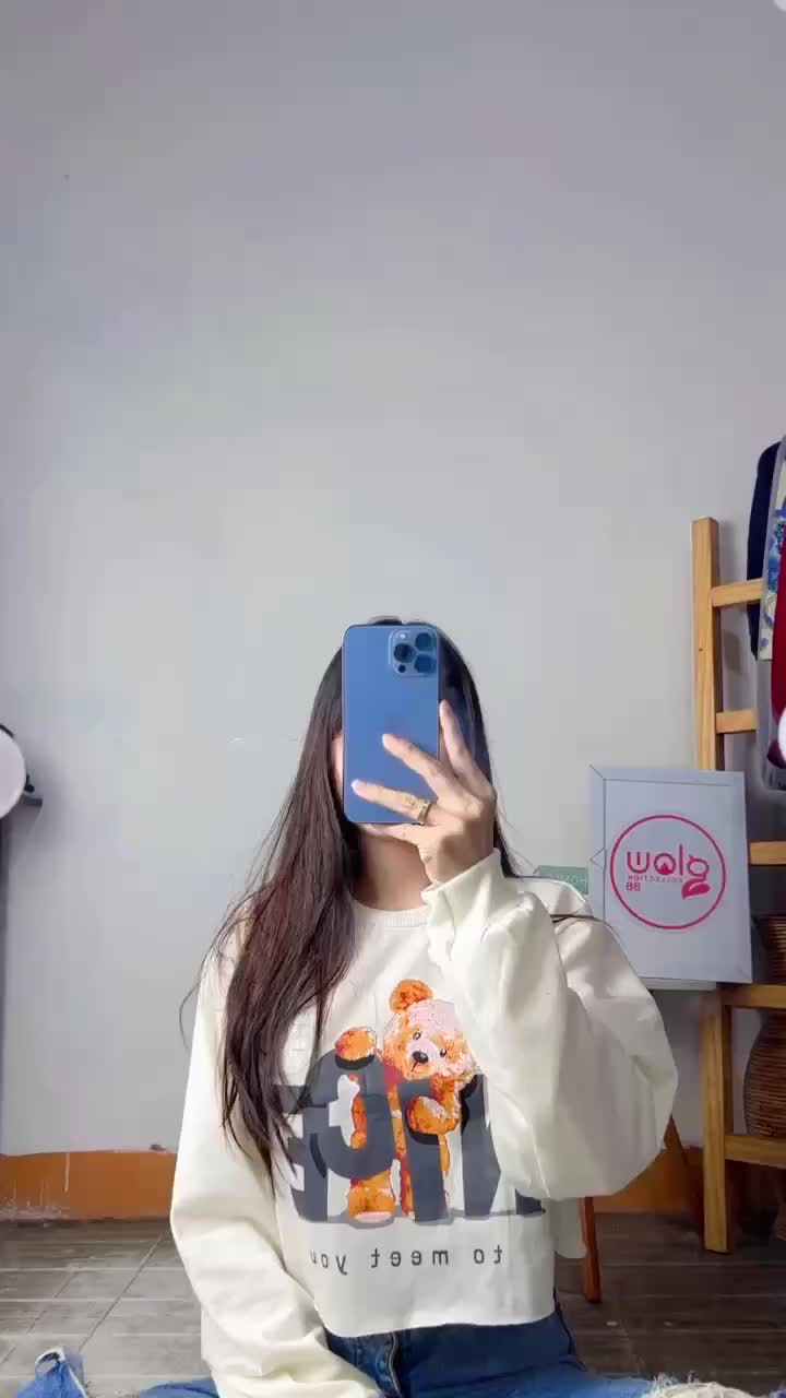 Atasan Wanita Sweater Crop NICE TO MEET YOU Fleece (LD 110, P 43)  Fit Sweatshirt Oversize Top Basic Crewneck Baju Panjang