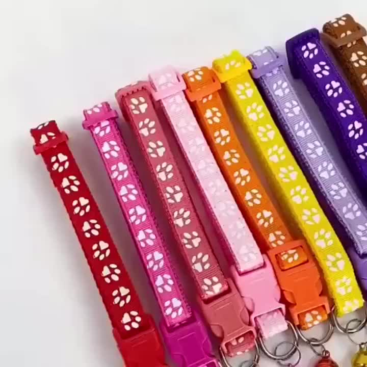 FOLOPETS Kalung Kucing Kalung Anjing Bermotif Jejak Kucing Lonceng Pet Collar Aksesoris Hewan anjing & kucing sedang nylon putih tulang harness & lead kalung  kucing  lonceng