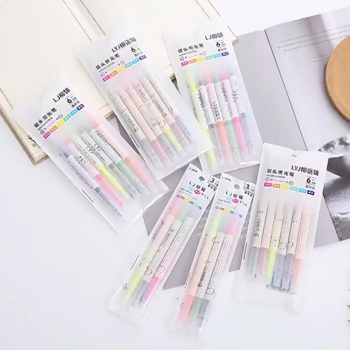 6 pcs 12 Warna Pen Highlighter Stabilo Dua Sisi GN-ST0052 isi 6
