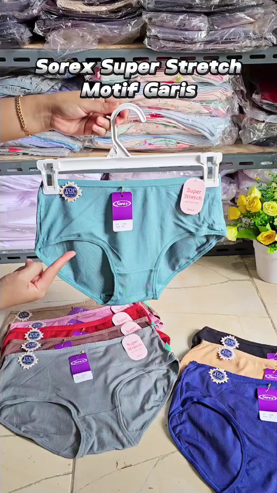 Cd Wanita Sorex 1258 Super Stretch | Celana Dalam Cewek Motif Garis Salur Timbul Cd Perempuan Dewasa Sorek Lusinan