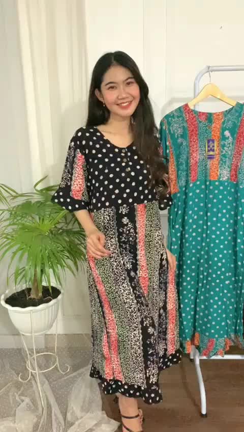 Daster Maura Cap Kancing Depan Rayon Premium Polka Dot Kain Nyaman Busui