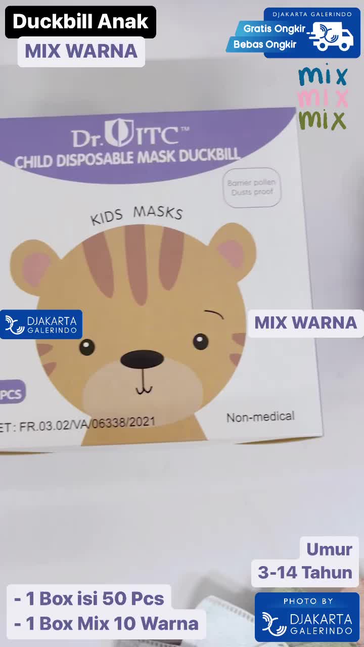 Masker Duckbill Dr ITC Anak Mix Warna Original isi 50Pcs