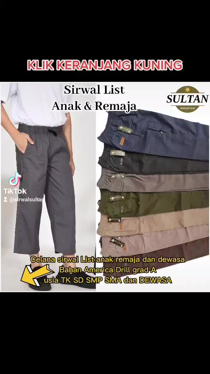 Celana Sirwal Pangsi Komprang List usia 4-18 Tahun Sirwal Santri Sholat Ngaji Anak