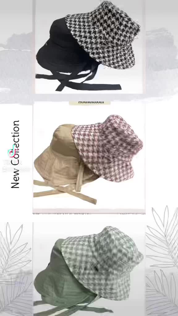 Bucket Hijab Houndstooth Dewasa Satu Topi Bisa Bolak-Balik