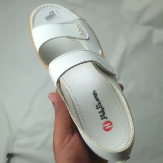 Sandal Wanita Slop Perlengkapan Haji dan Umroh Cewek Sendal Karet Kulit Imitasi Putih Size 37-40 Nyaman Tidak Licin Perempuan