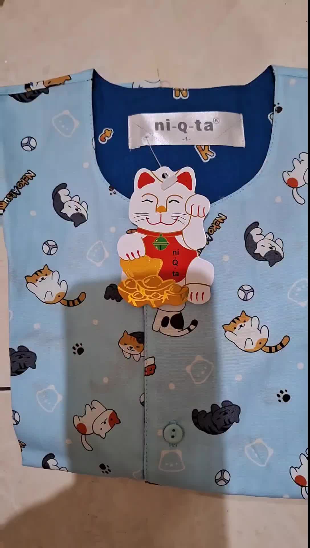 NiQta Neko Atsume size 1 2 3, merah biru.tgn pendek cln panjang Katun Balita