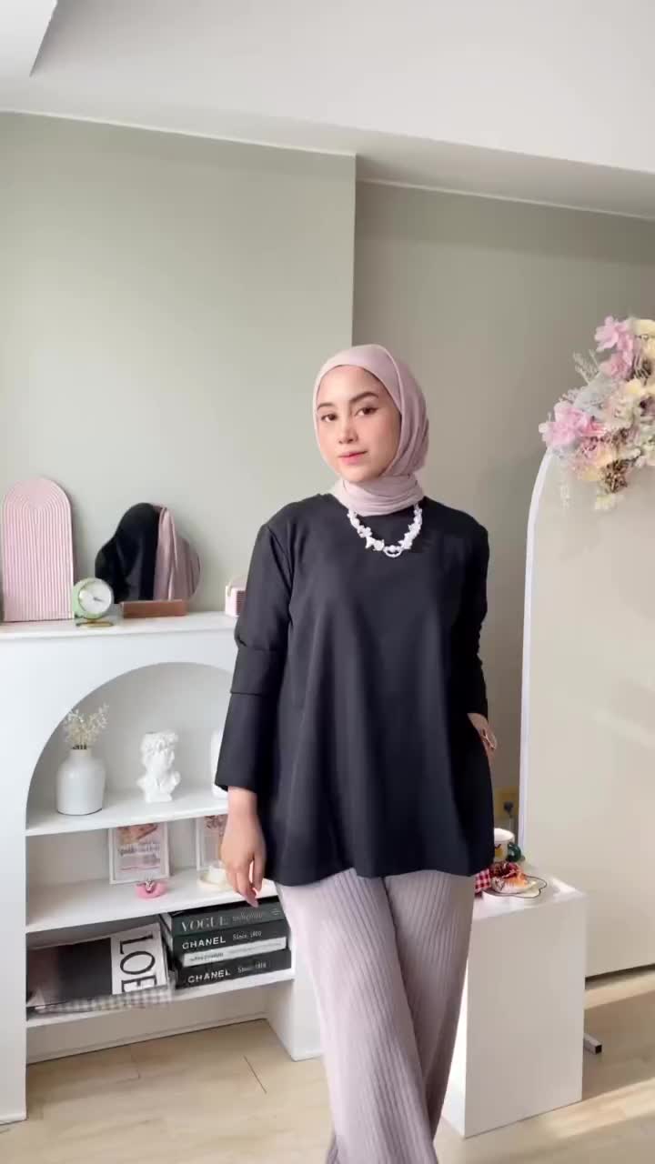MISTYVORI | Tiva Baju Panjang Polos Atasan Wanita Anti Kusut Muslim Basic Kancing Kerah Outer Simple Casual
