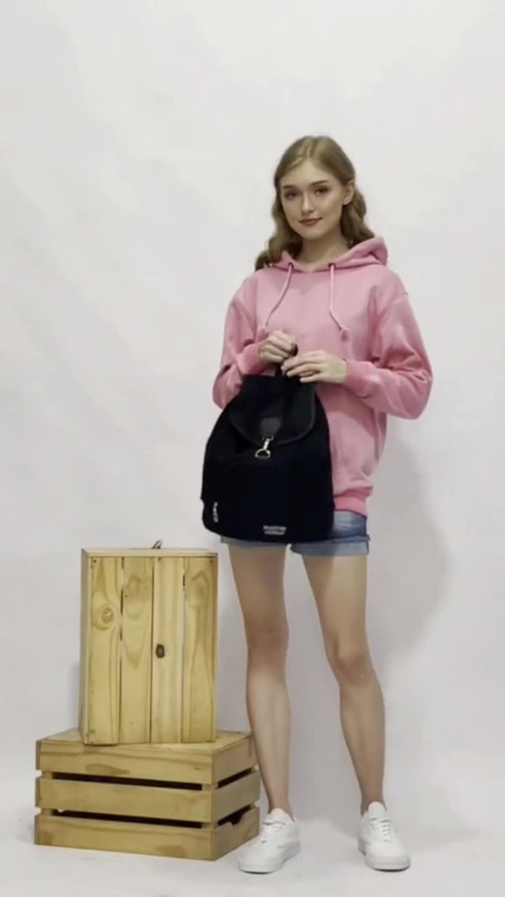Tas Ransel Wanita TR5LITE Canvas Polos Hitam Martin Versa Backpack Polos