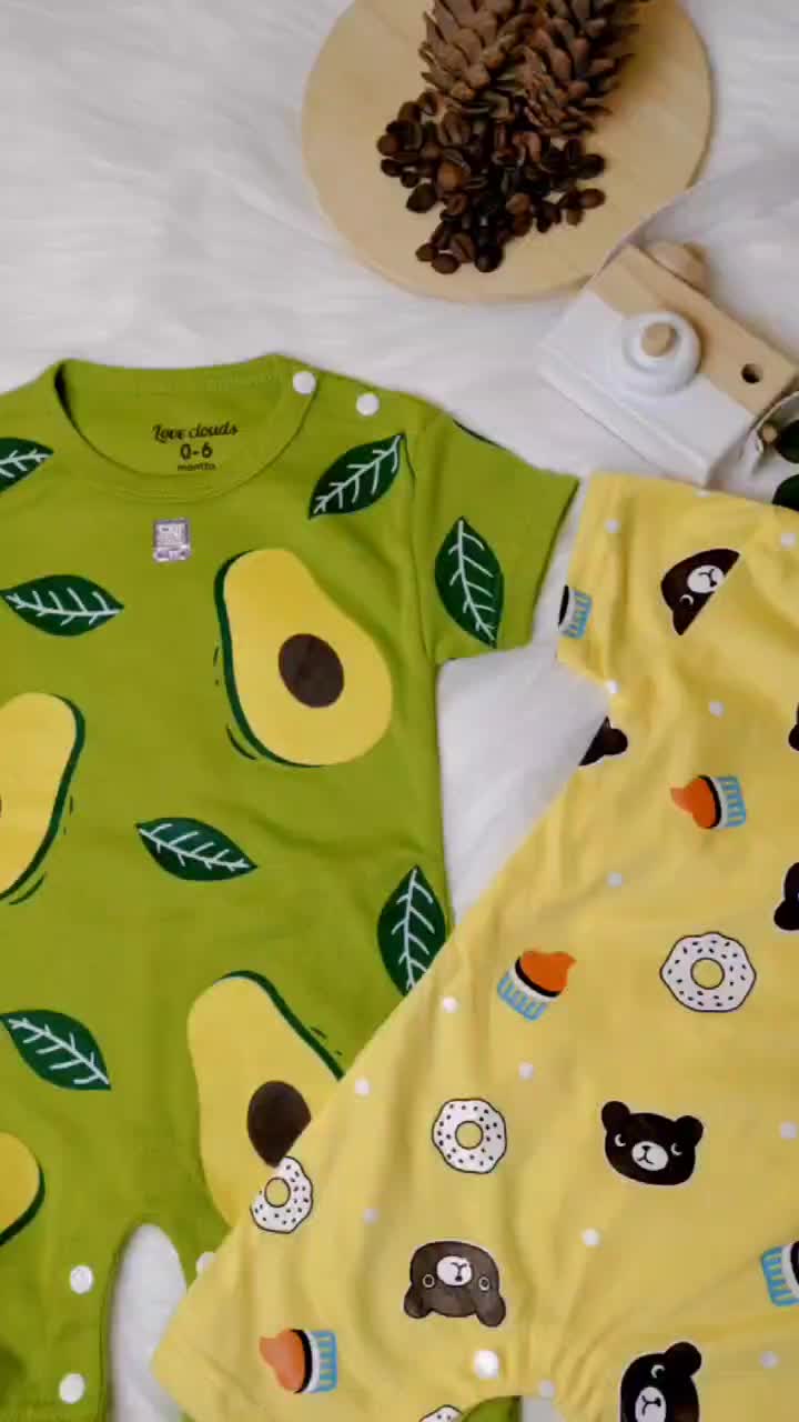 Nooc Baju Romper Bayi Motif Katun Nyaman Cowok / Perempuan Newborn Lengan