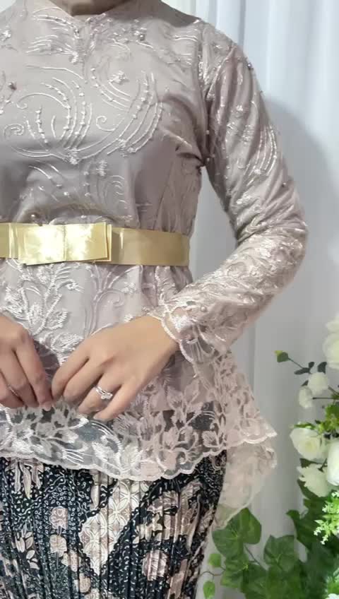 Setelan Kebaya Tulle Aurora Pita Modern Elegan Motif Brokat Panjang Tangan Dress Wanita Pesta Kondangan Wisuda M L XL XXL Mocca - Remaja, Baju, Tunik