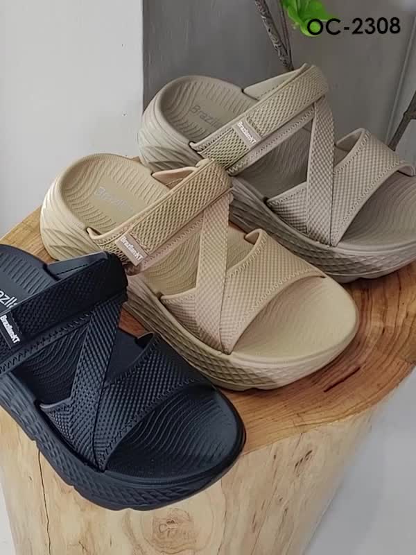 OCTAVIA Sandal Slide Slip On Wedges Wanita with Velcro #OC-2308 (FREE BOX)
