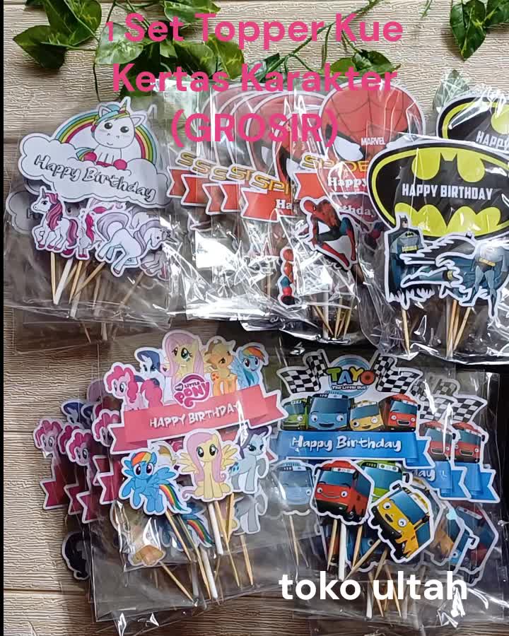 1 Set Topper / Hiasan Kue Karakter untuk Dekorasi Cake Ulang Tahun / Ultah Anak