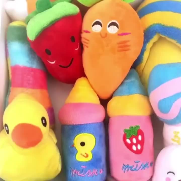 Mainan Bola Gigit Hewan Peliharaan Bentuk Kartun Buah Bahan Plush Mainan Boneka Gigitan Anjing Kucing Bisa Bunyi DELLO