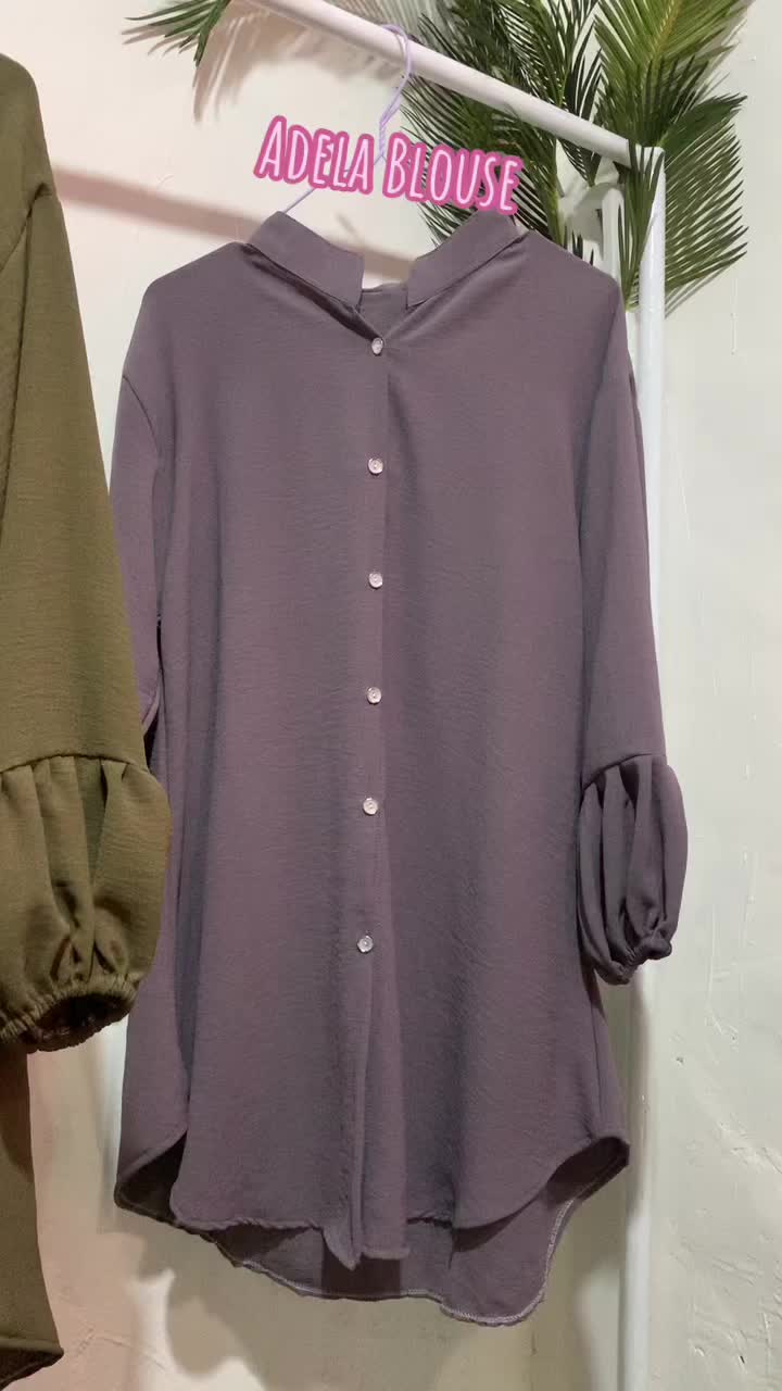 ADELA Kemeja Tunik Crinkle Airflow by Sabilakiyowo Muslim Nyaman Panjang Atasan Kancing