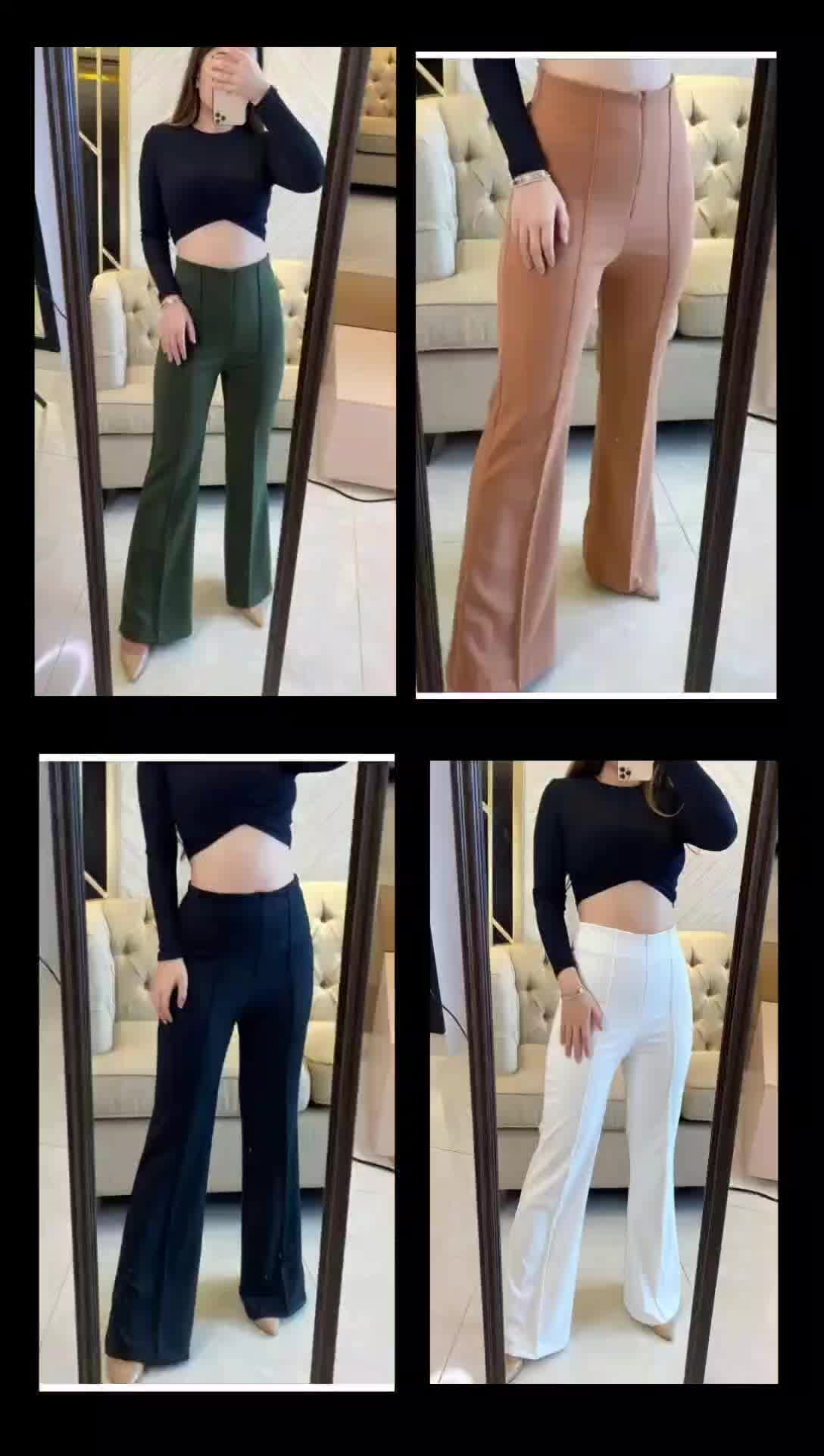 Celana Kulot Cutbray Wanita Highwaist dengan Resleting Depan - Model Basic Casual - Melar Panjang Karet Scuba Bawahan