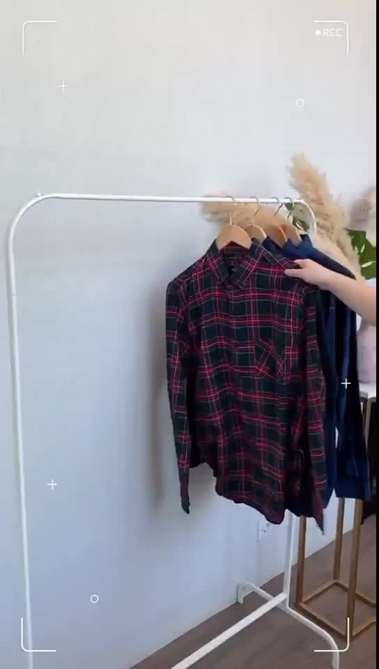 Kemeja flanel wanita lengan panjang baju cewek atasan flannel kotak oversize V-Neck