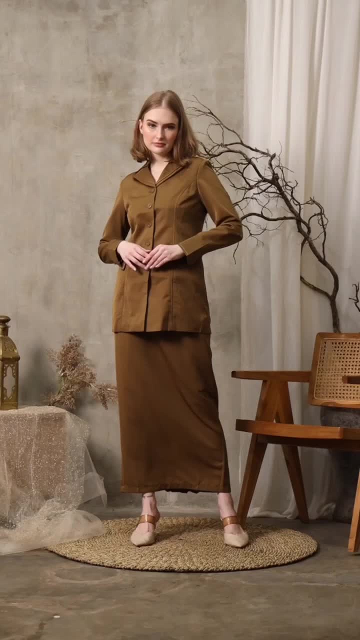 Setelan jas wanita / Seragam kerja blazer wanita / Seragam guru / Setelan baju guru wanita - 7001 Khaki tua Setelan Rok / Celana Panjang
