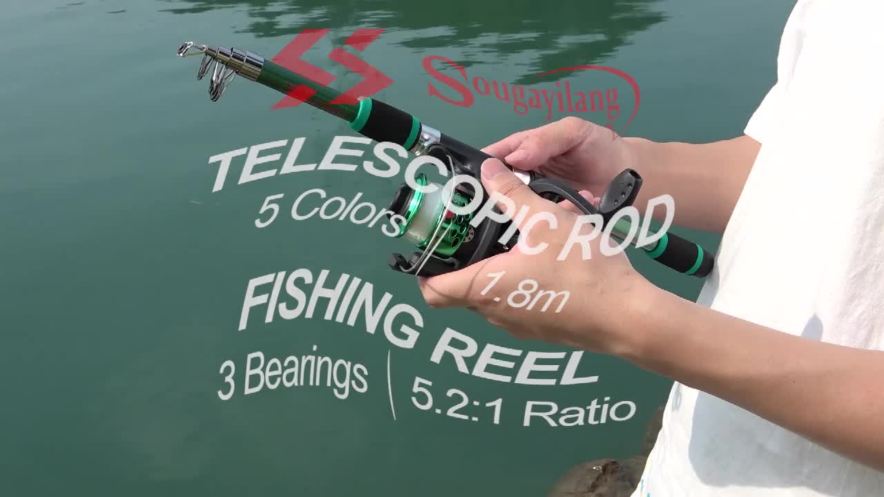 Sougayilang Pancing Set 1.8M Telescopic Joran Pancing Rod Ree Pancingl Set EVA Handle Glass Fiber untuk Memancing Reel Joran Reel