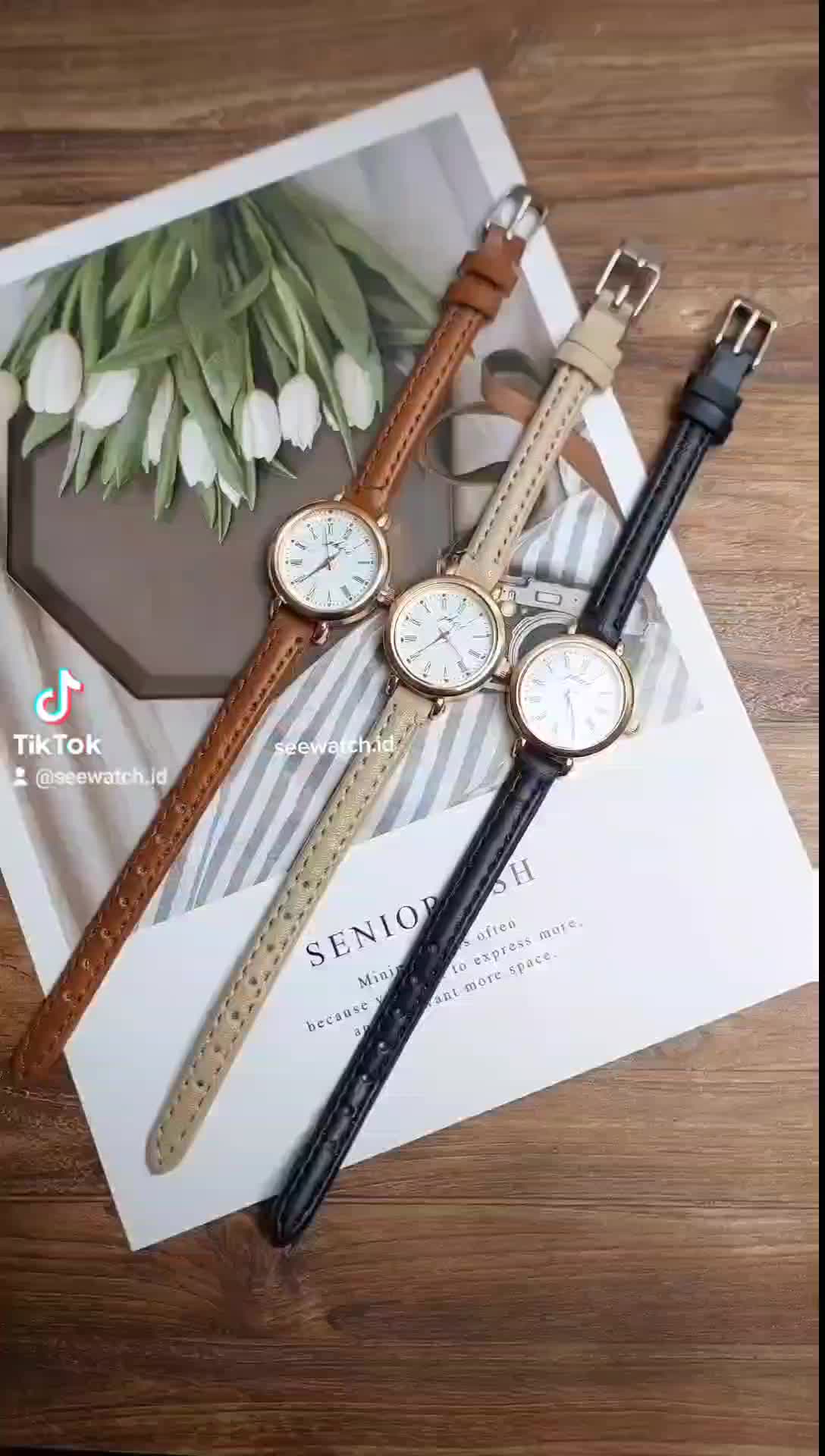 FREE BOX || Jam Tangan Casual Wanita Analog Kecil Dial Bulat Dengan Strap Pu Watches