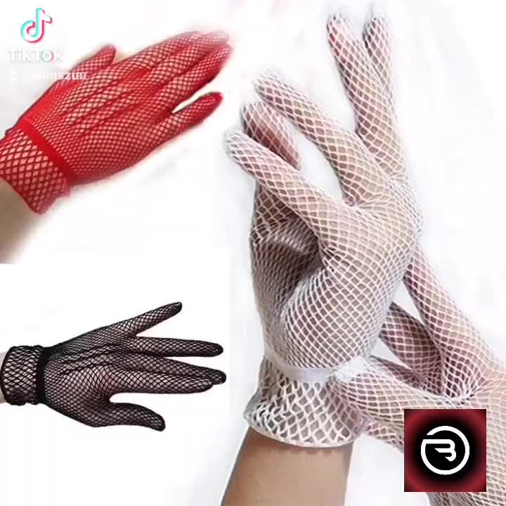 White & Black Etiquette Gloves for Brides Satu Pasang Sarung Tangan Wanita Wedding Gloves Mesh Black