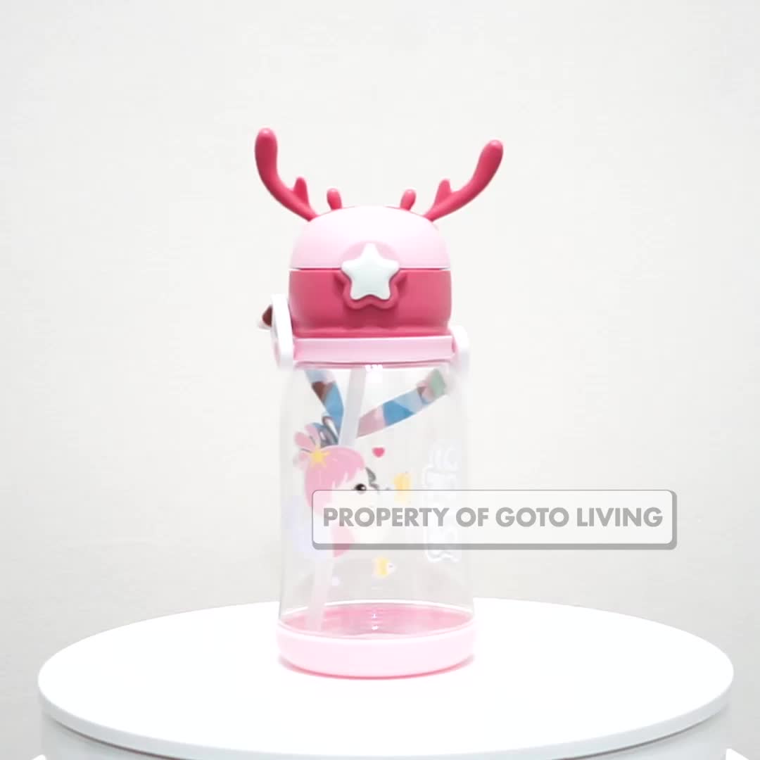 Goto [COD] Kiddo Botol Minum Anak Lucu Karakter Sedotan Dengan Tali Gantung