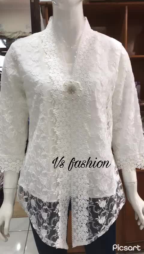 1254 kebaya full brukat depan alexuez premium/kebaya rompi brukat bros putih tulang