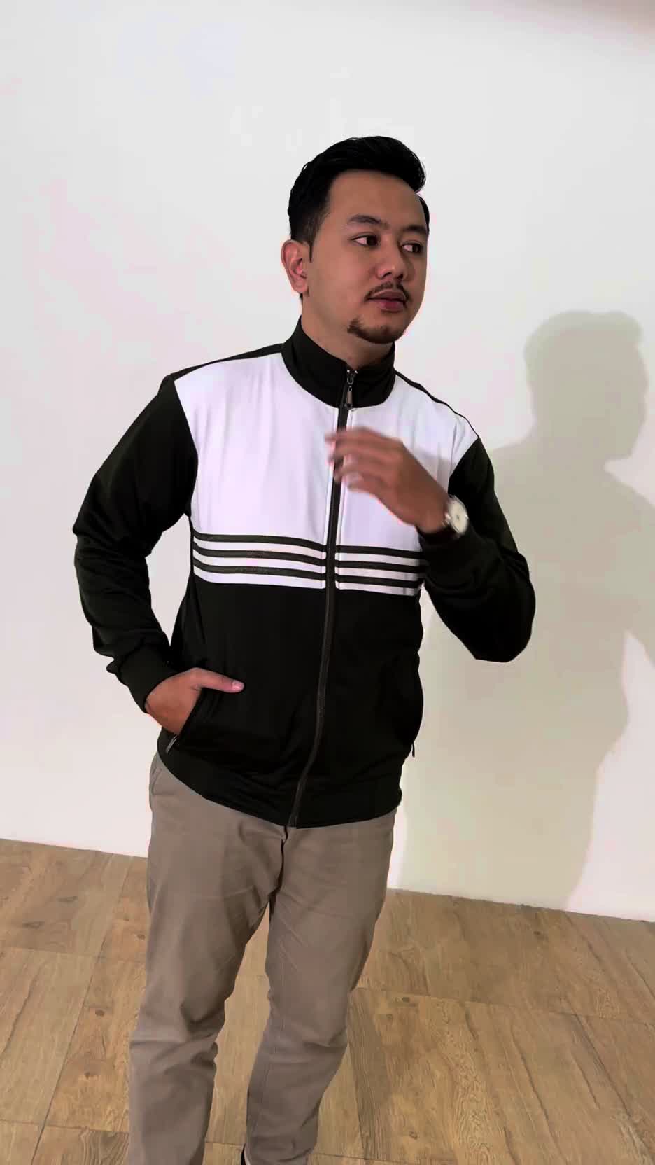 jaket trak top army putih polos uniseks vintage tracktop kerah lurus kantong ada resleting size M - 3XL Pria Casual