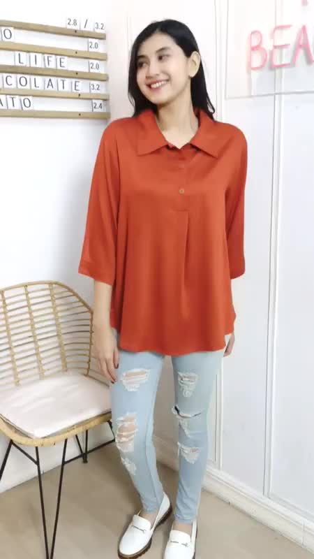 KS-21 Kemeja Atasan Wanita Polos Lengan 3/4 LD130 LD120 LD110 LD104 Allsize Rayon Twill Super Premium Blouse Baju Wanita