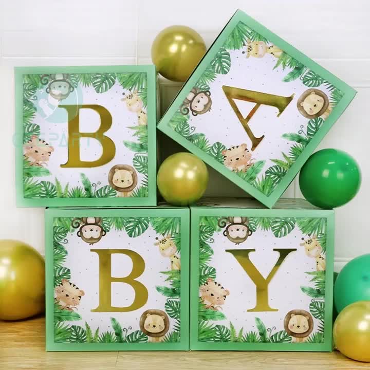 30*30cm Hewan Tema Kotak Balon Safari Cetak Surat Emas DIY Untuk Dekorasi Pesta Ulang Tahun