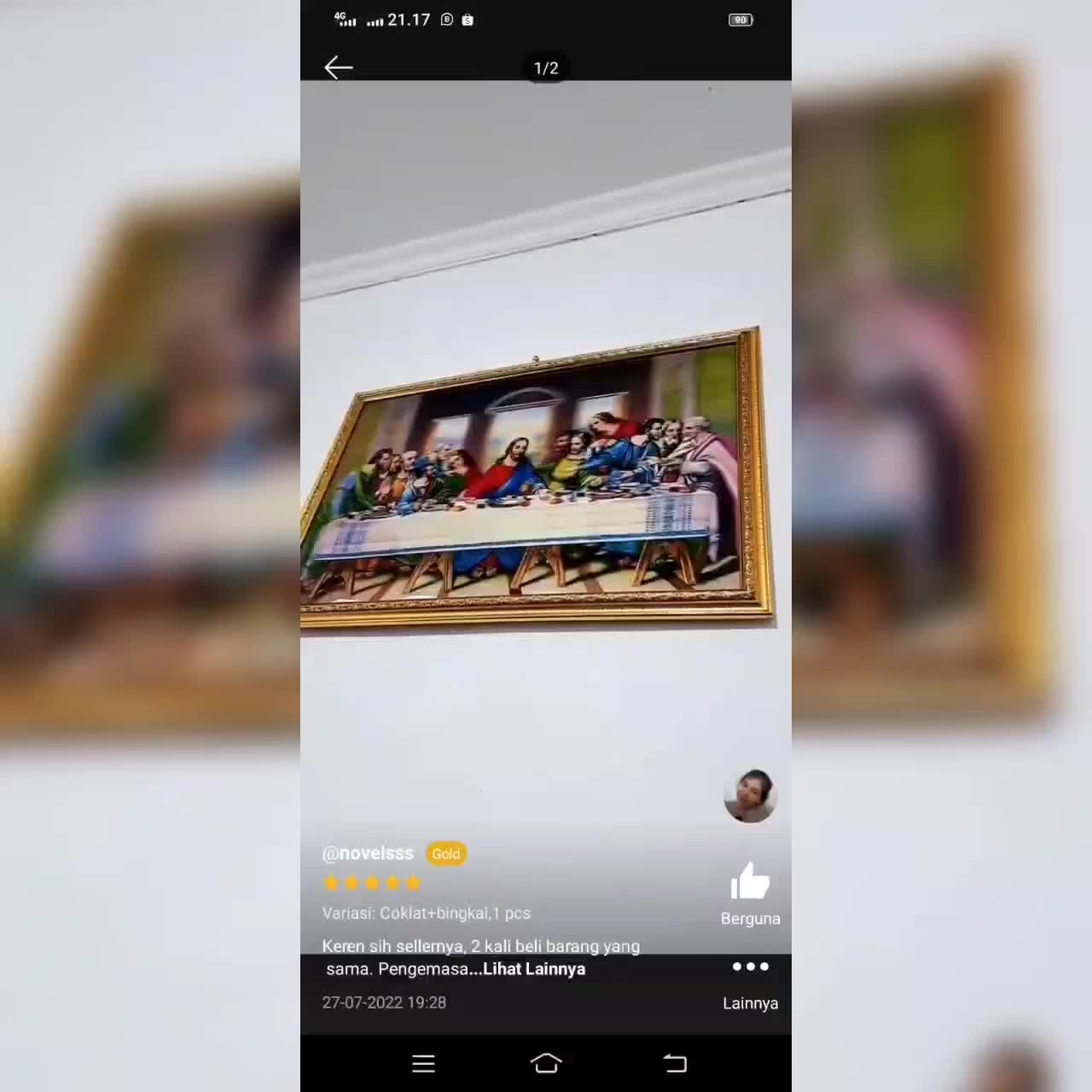 Gambar lukisan 3 dimensi perjamuan Kudus dan bingkai ukuran 40cm x 60cm hiasan Dinding