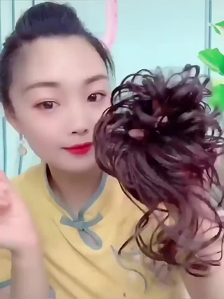 karet ulir scrunchie rambut palsu keriting messy premium high quality Coklat Hitam Extension