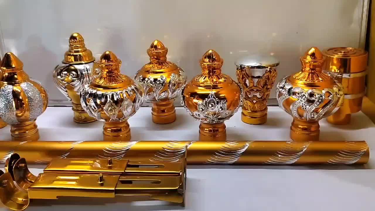 Full Set Pipa Batang Gorden Kualitas " TEBAL " Diamond Emas ( Endcup Model Baru EMAS )uk 50cm - 150 cm  TANPA RING bonus Skrup besi alumunium tirai gulung jendela warna gold