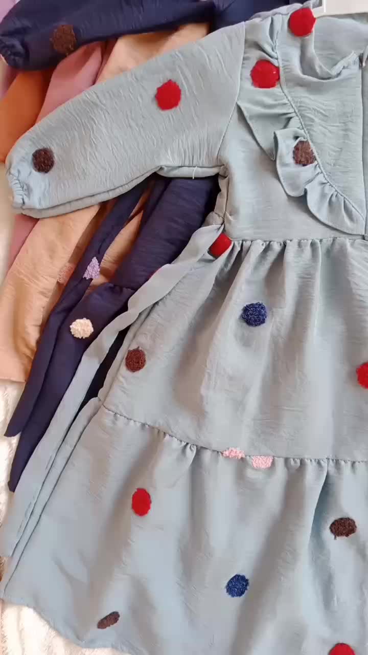 Gamis Anak Crincle Airflow Pompom Usia 1-12 Tahun