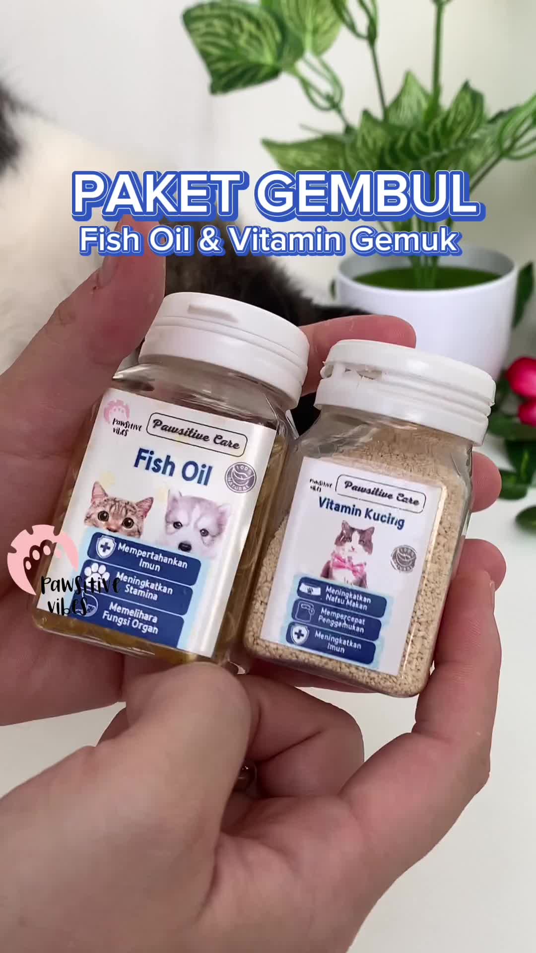 Pawsitive Vibes Vitamin Kucing Paket BULU GEMBUL untuk Nafsu Makan, Badan Gemuk, Bulu Lebat, Gembul dan Cegah Rontok