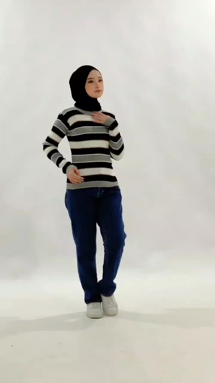 Bica Inner Knit Manset Rajut Stripe Bodycon Baju Panjang