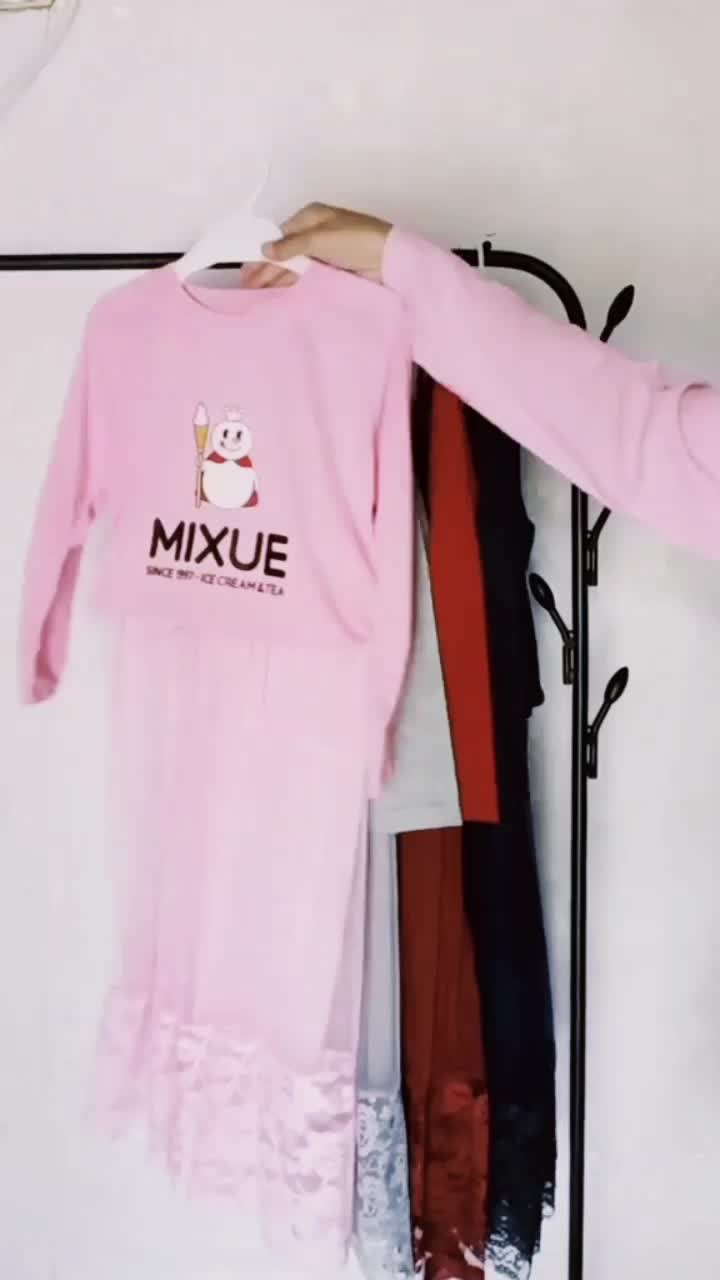Setelan mixue anak TK SD usia 1 2 3 4 5 6 7 8 9 10 11 12 tahun bayi one set stelan kaos panjang pendek dan rok tutu renda anak perempuan viral