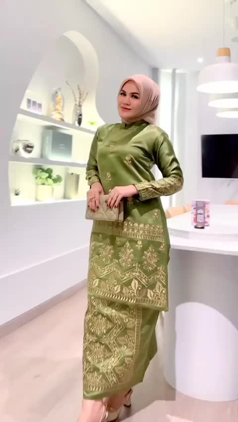 Setelan tunik Bordir manual/baju bridal/baju pesta/baju adat/set baju kurung/ kebaya Malaysia Katun Sutra Xiuyan Jade Brown Mewah Seragam Seragam