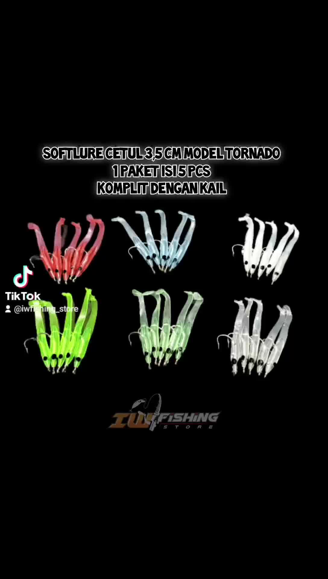5 pcs Softlure Cetul 3,5 cm model tornado 1 paket isi 5 pcs komplit dengan kail umpan pancing casting Ikan
