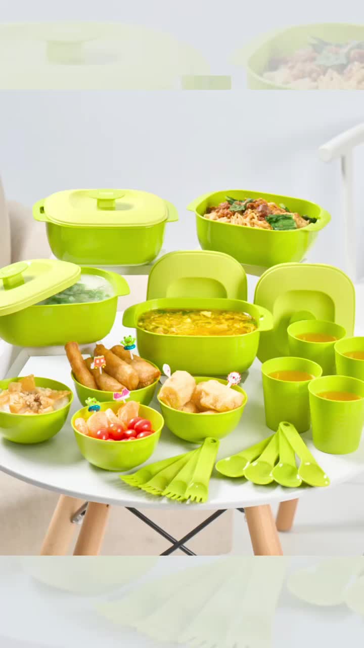 CPMxMUZDALIFAH EVANDER SMART SERVING SET LEBARAN OF 20 PCS Garpu Kotak Mangkok Plastik Makan