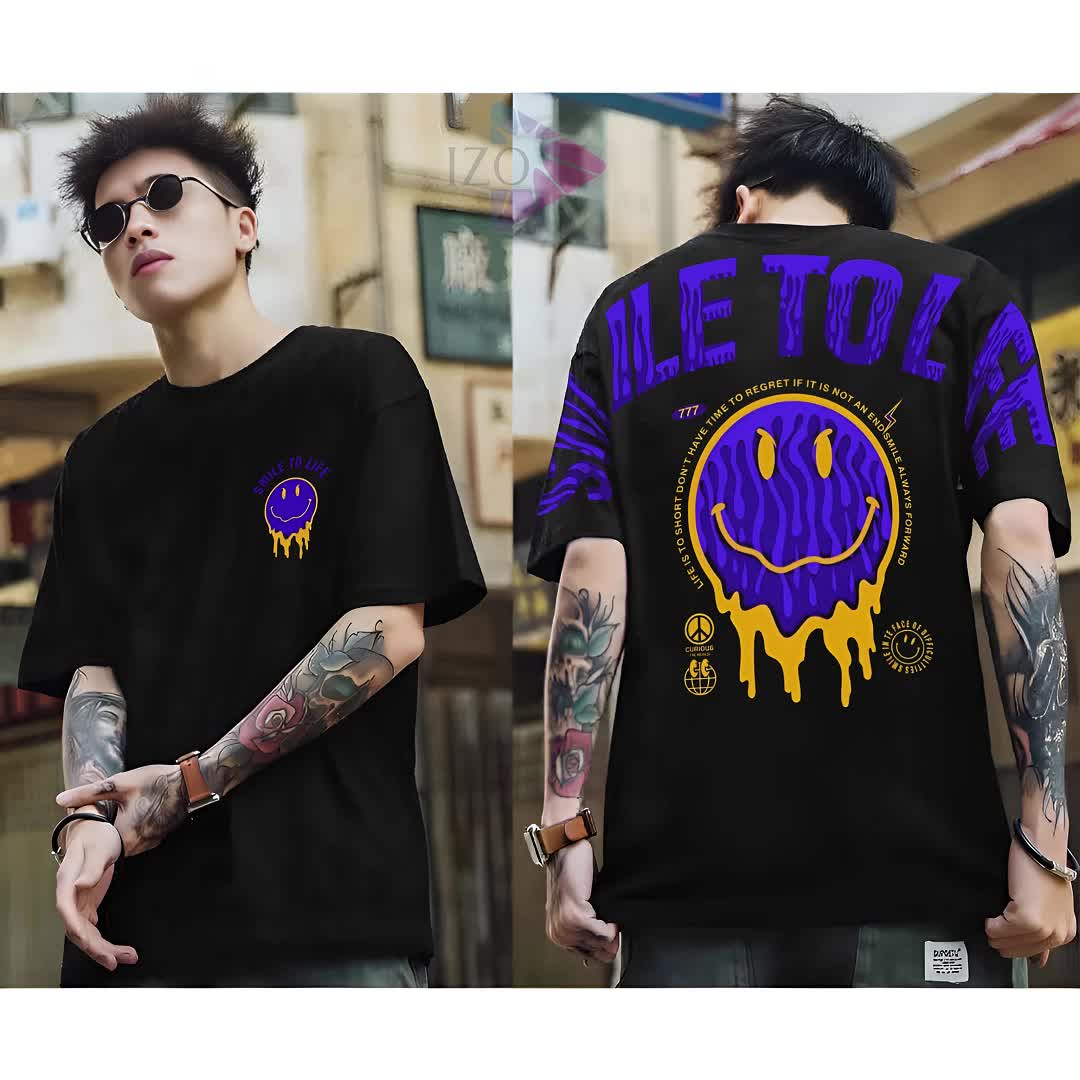 Baju Kaos Distro Terbaru Tshirt Smile To Life Meleleh Warna Hitam Putih Katun Lengan Pendek Motif Sablon Bergambar Simpel Keren