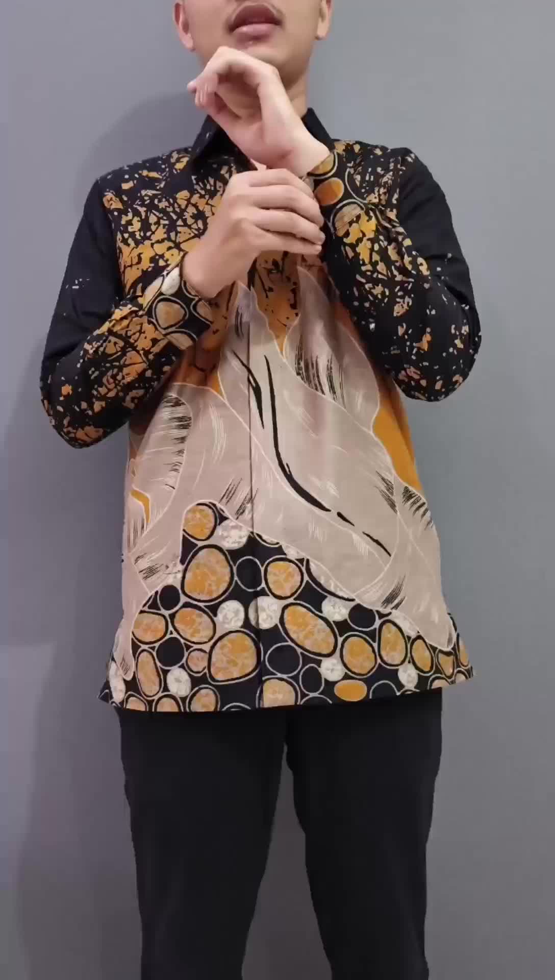 Terakota Kemeja Batik Pria Lapis Furing Ekslusive lengan panjang pendek Daun Oren Bata