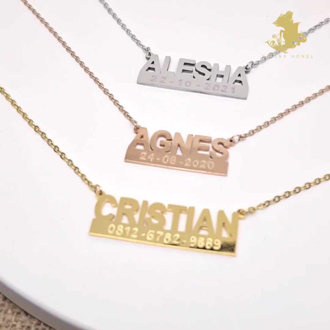 KRISNA MONEL - Kalung Nama & Tanggal Lahir Anak Custom Personalized Necklace For Mom & Baby