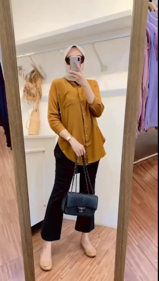 atasan Blouse wanita Rayon Twil kerah shanghai tangan 7/8-tebal-lembut-nyaman-putih-basic
