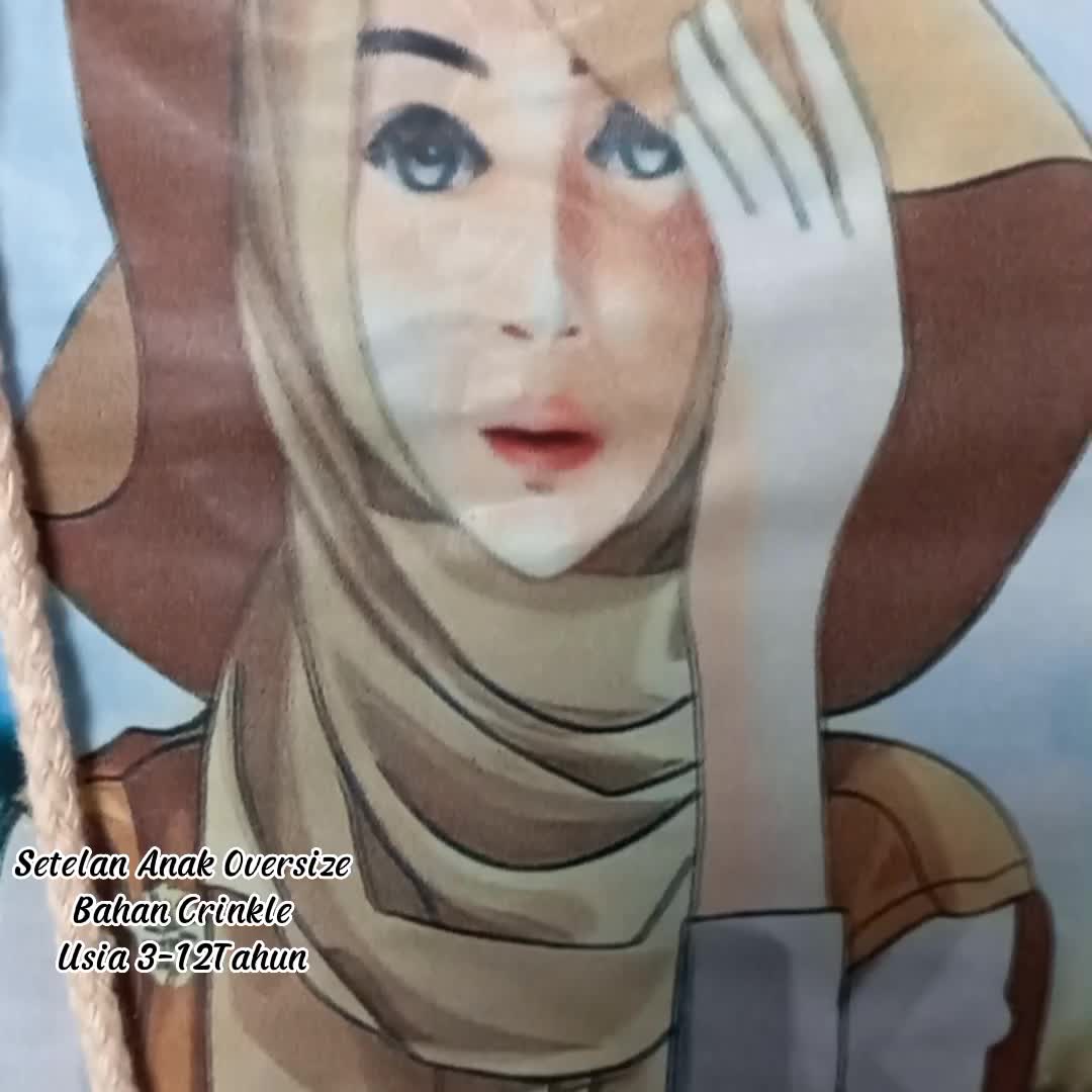 Setelan Oversize Motif Sablon Bahan Crinkle Usia 3-12Tahun Set Anak Perempuan Printing Slebew Viral
